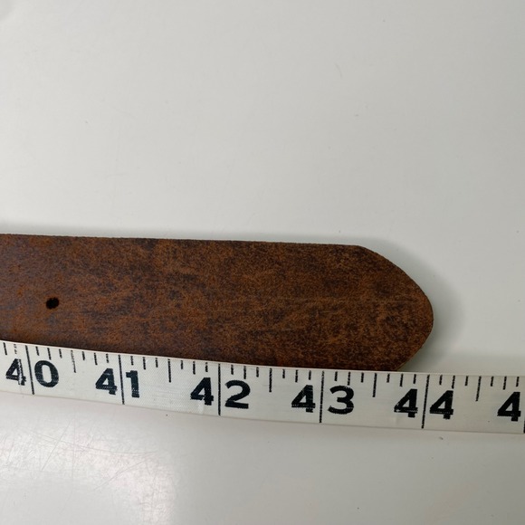 Artisanal Distressed Leather Belt Made in Italy Brown Ribbed Brass Buckle Size L - Picture 8 of 11